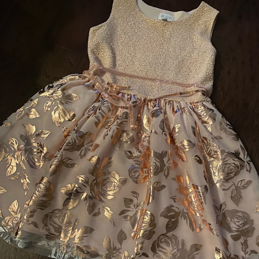 Childrens pink and gold rose dress | Size 16